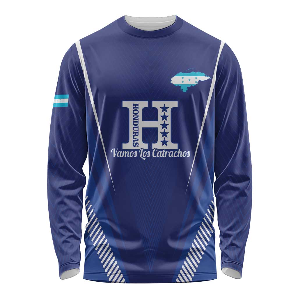 Honduras Football Custom Long Sleeve Shirt Los Catrachos Map Sporty Style - Wonder Print Shop