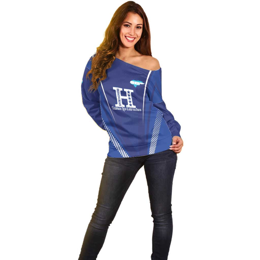 Honduras Football Custom Off Shoulder Sweater Los Catrachos Map Sporty Style - Wonder Print Shop