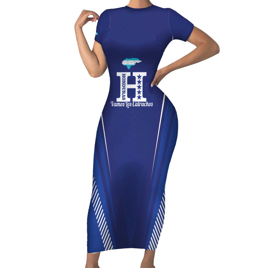 Honduras Football Custom Short Sleeve Bodycon Dress Los Catrachos Map Sporty Style - Wonder Print Shop