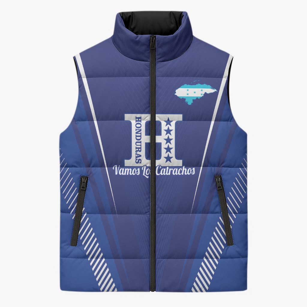 Honduras Football Custom Sleeveless Puffer Jacket Los Catrachos Map Sporty Style - Wonder Print Shop