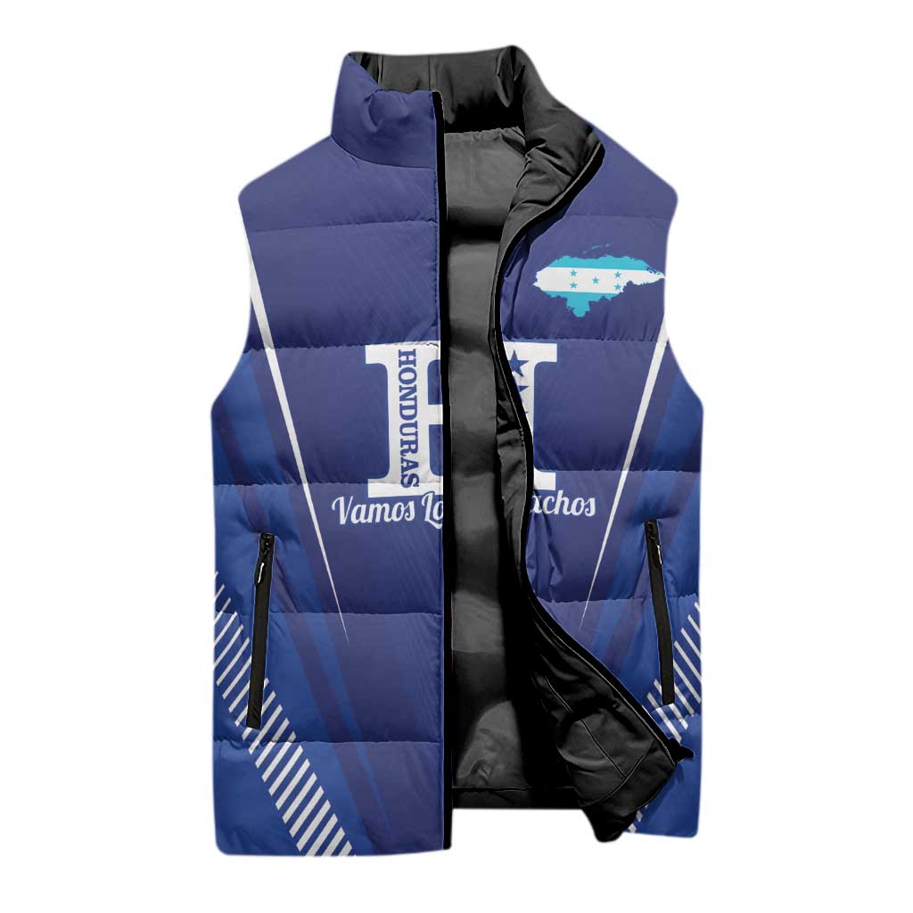 Honduras Football Custom Sleeveless Puffer Jacket Los Catrachos Map Sporty Style - Wonder Print Shop