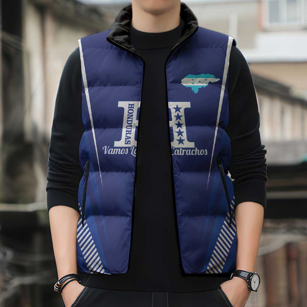 Honduras Football Custom Sleeveless Puffer Jacket Los Catrachos Map Sporty Style - Wonder Print Shop
