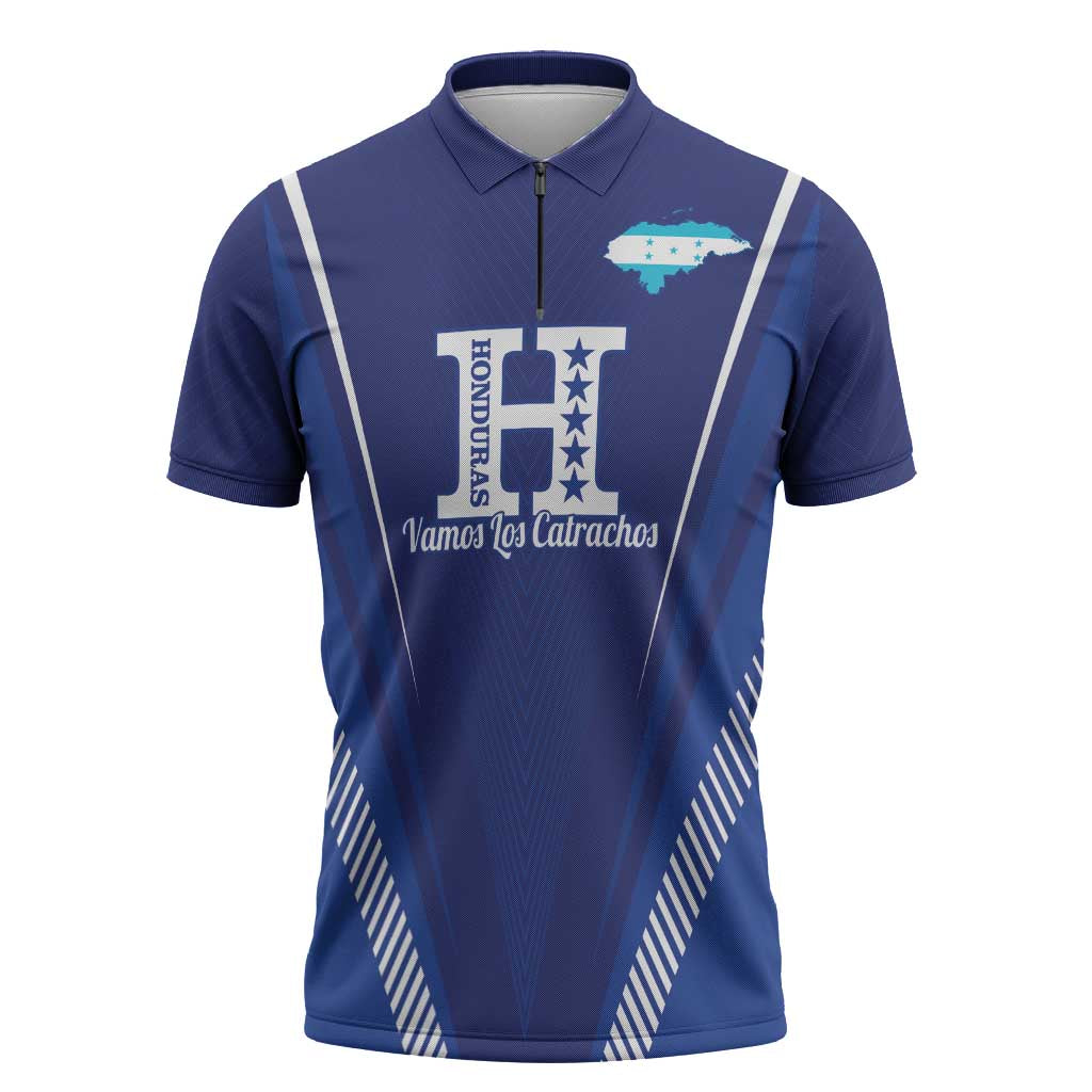Honduras Football Custom Zipper Polo Shirt Los Catrachos Map Sporty Style - Wonder Print Shop