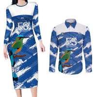 El Salvador Football Custom Couples Matching Long Sleeve Bodycon Dress and Long Sleeve Button Shirt La Selecta Torogoz Grunge Style - Wonder Print Shop