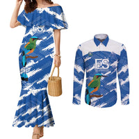 El Salvador Football Custom Couples Matching Mermaid Dress and Long Sleeve Button Shirt La Selecta Torogoz Grunge Style - Wonder Print Shop