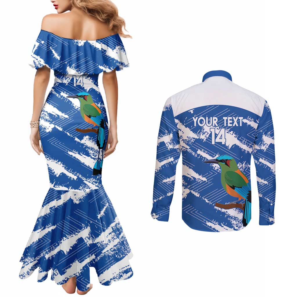 El Salvador Football Custom Couples Matching Mermaid Dress and Long Sleeve Button Shirt La Selecta Torogoz Grunge Style - Wonder Print Shop