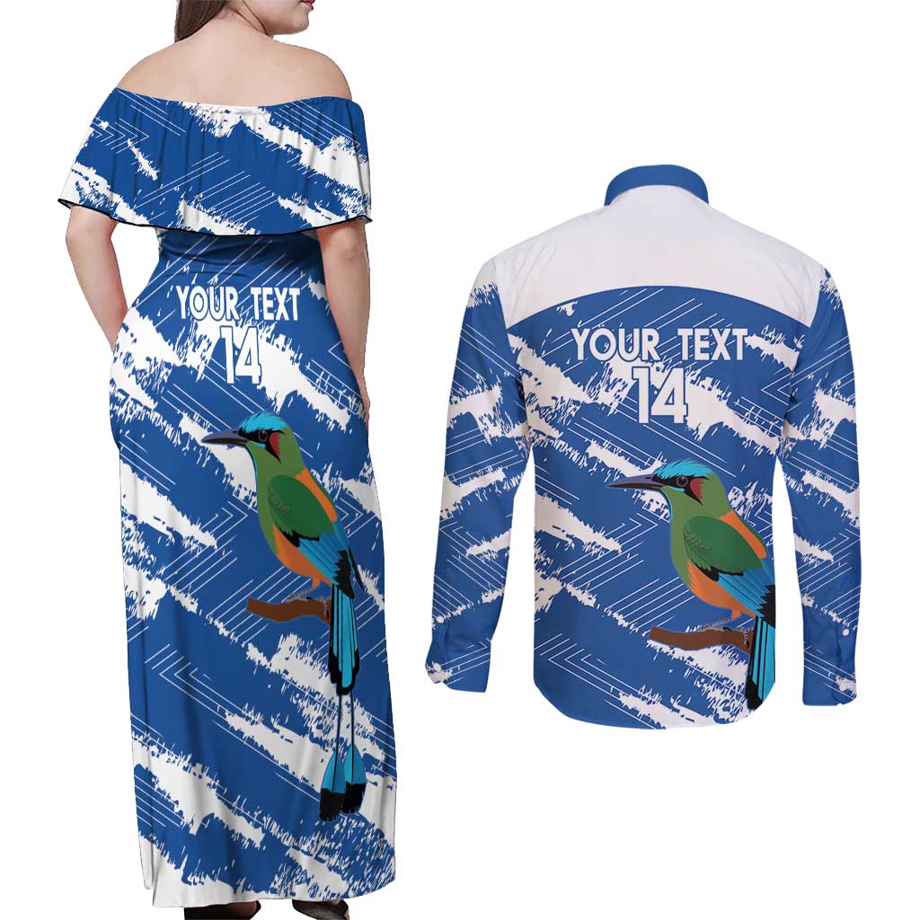 El Salvador Football Custom Couples Matching Off Shoulder Maxi Dress and Long Sleeve Button Shirt La Selecta Torogoz Grunge Style - Wonder Print Shop