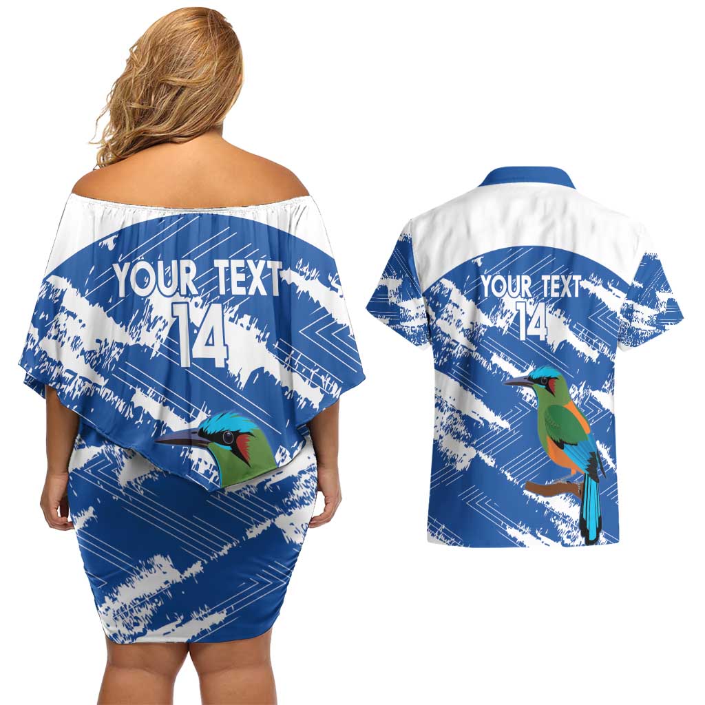 El Salvador Football Custom Couples Matching Off Shoulder Short Dress and Hawaiian Shirt La Selecta Torogoz Grunge Style - Wonder Print Shop