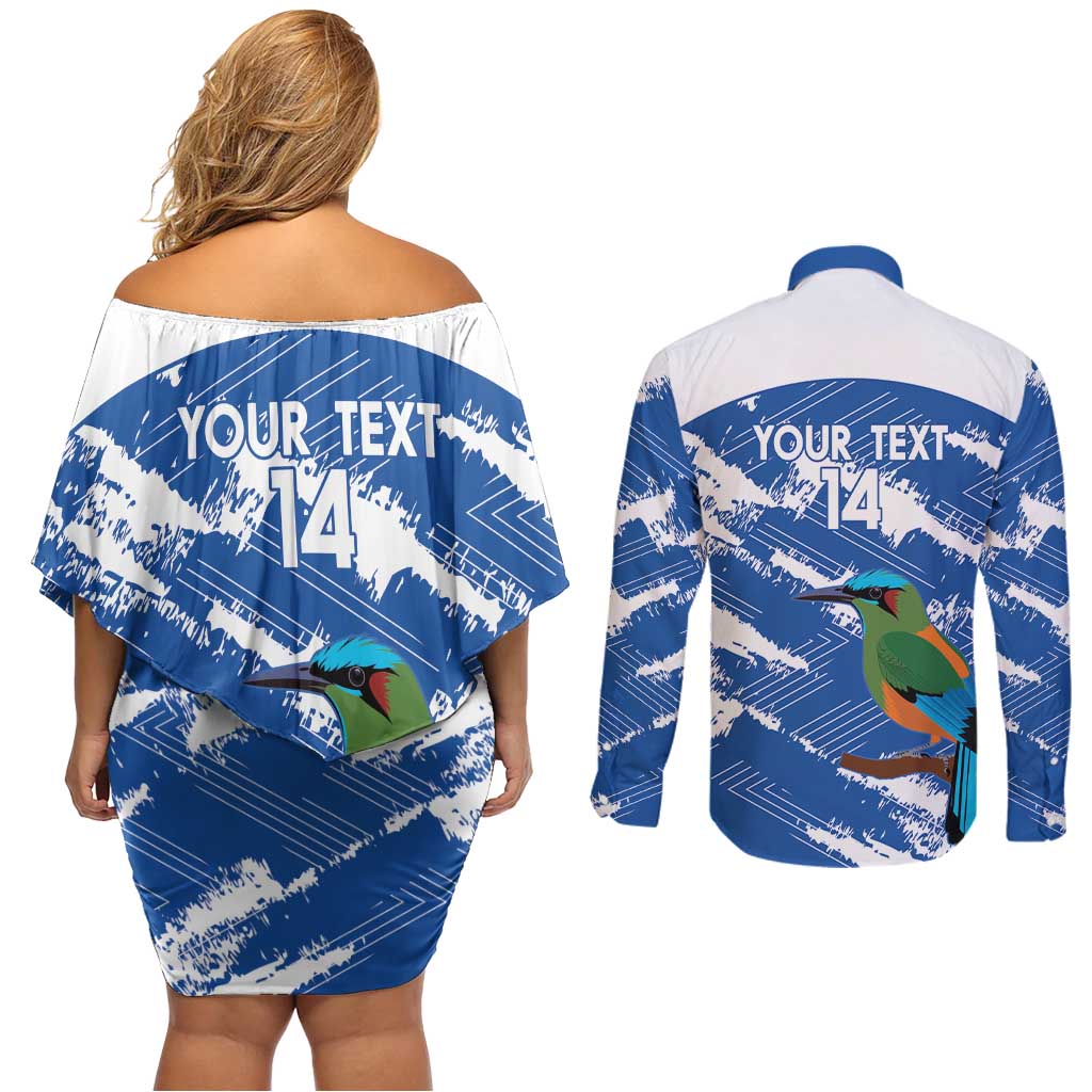El Salvador Football Custom Couples Matching Off Shoulder Short Dress and Long Sleeve Button Shirt La Selecta Torogoz Grunge Style - Wonder Print Shop