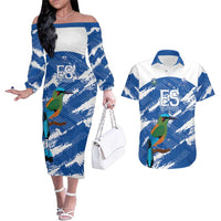 El Salvador Football Custom Couples Matching Off The Shoulder Long Sleeve Dress and Hawaiian Shirt La Selecta Torogoz Grunge Style - Wonder Print Shop