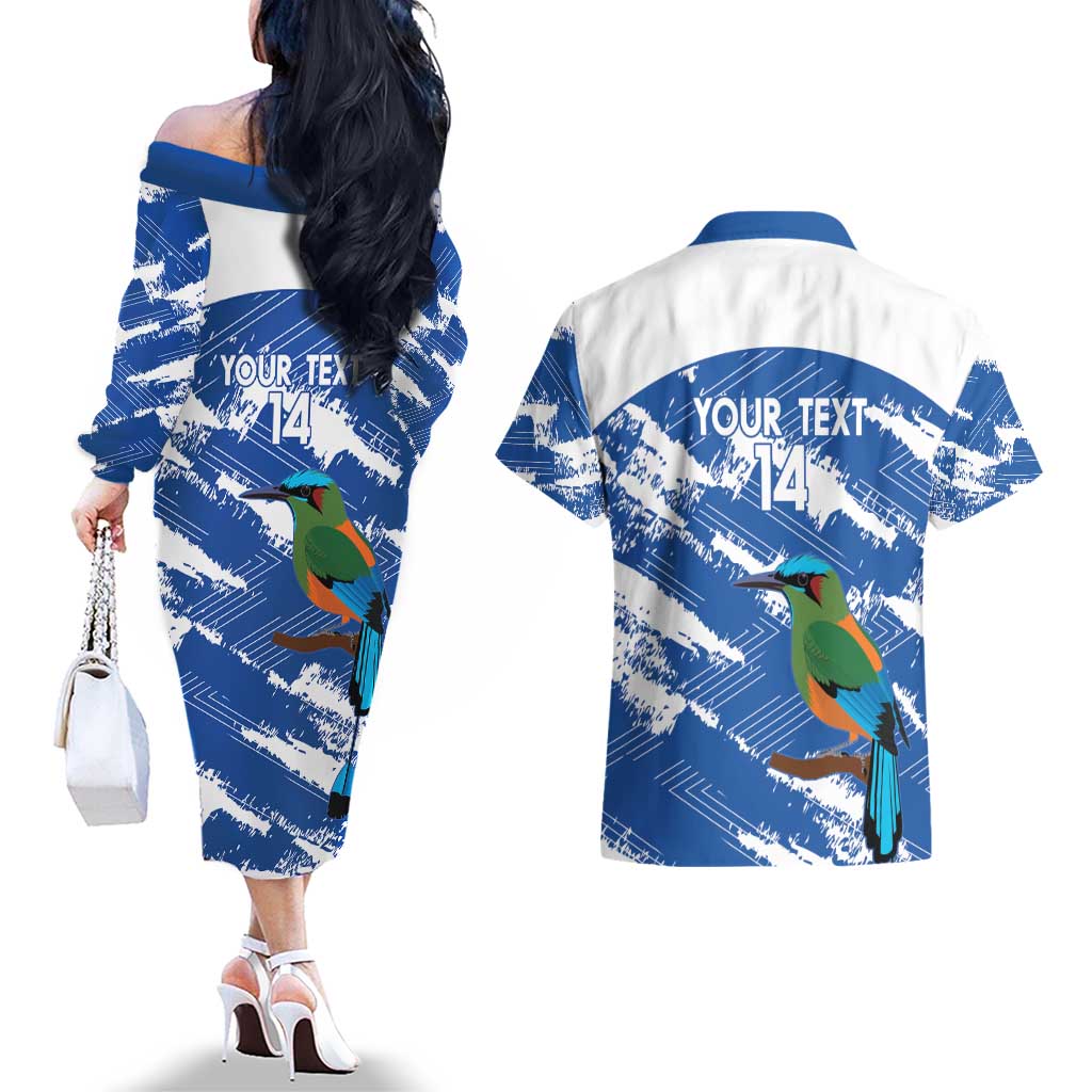 El Salvador Football Custom Couples Matching Off The Shoulder Long Sleeve Dress and Hawaiian Shirt La Selecta Torogoz Grunge Style - Wonder Print Shop