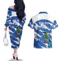 El Salvador Football Custom Couples Matching Off The Shoulder Long Sleeve Dress and Hawaiian Shirt La Selecta Torogoz Grunge Style - Wonder Print Shop