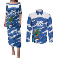 El Salvador Football Custom Couples Matching Puletasi and Long Sleeve Button Shirt La Selecta Torogoz Grunge Style - Wonder Print Shop