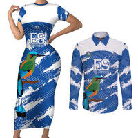 El Salvador Football Custom Couples Matching Short Sleeve Bodycon Dress and Long Sleeve Button Shirt La Selecta Torogoz Grunge Style - Wonder Print Shop