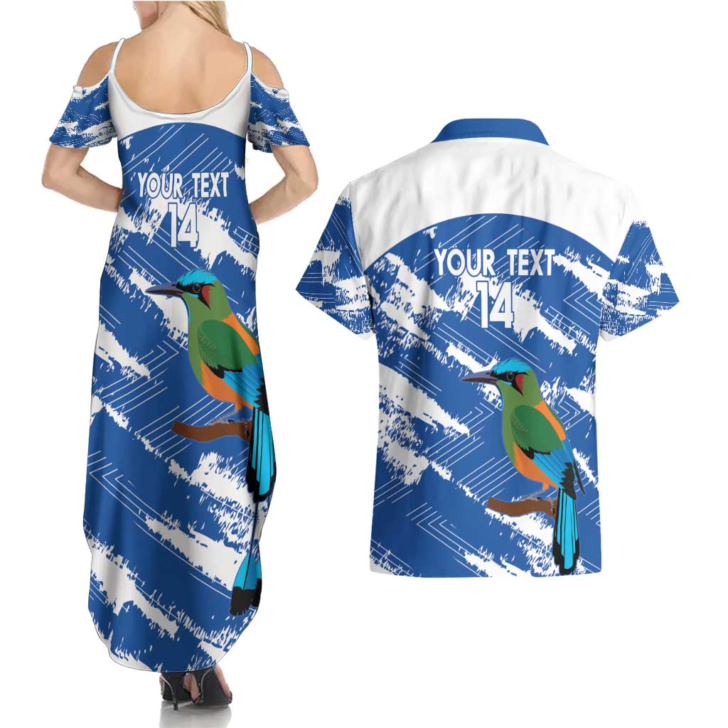 El Salvador Football Custom Couples Matching Summer Maxi Dress and Hawaiian Shirt La Selecta Torogoz Grunge Style - Wonder Print Shop