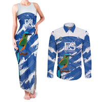 El Salvador Football Custom Couples Matching Tank Maxi Dress and Long Sleeve Button Shirt La Selecta Torogoz Grunge Style - Wonder Print Shop