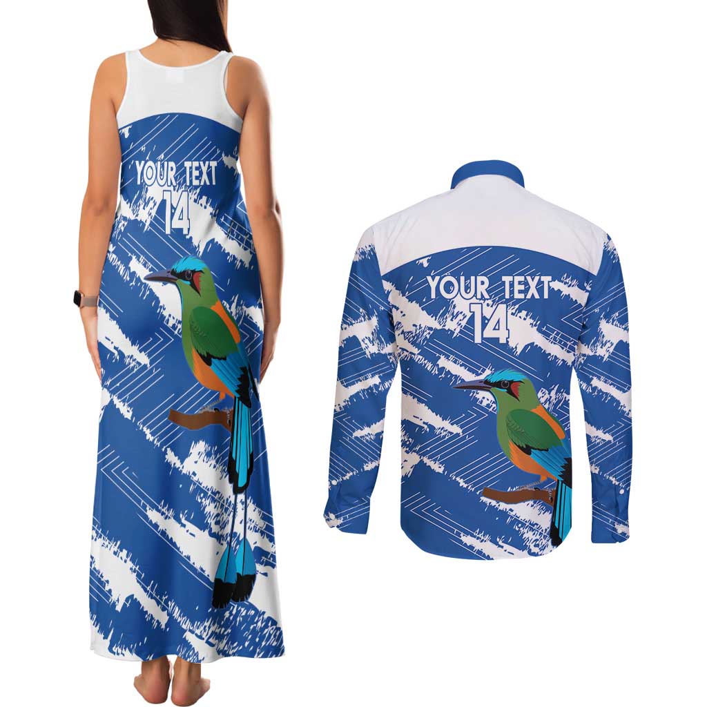 El Salvador Football Custom Couples Matching Tank Maxi Dress and Long Sleeve Button Shirt La Selecta Torogoz Grunge Style - Wonder Print Shop