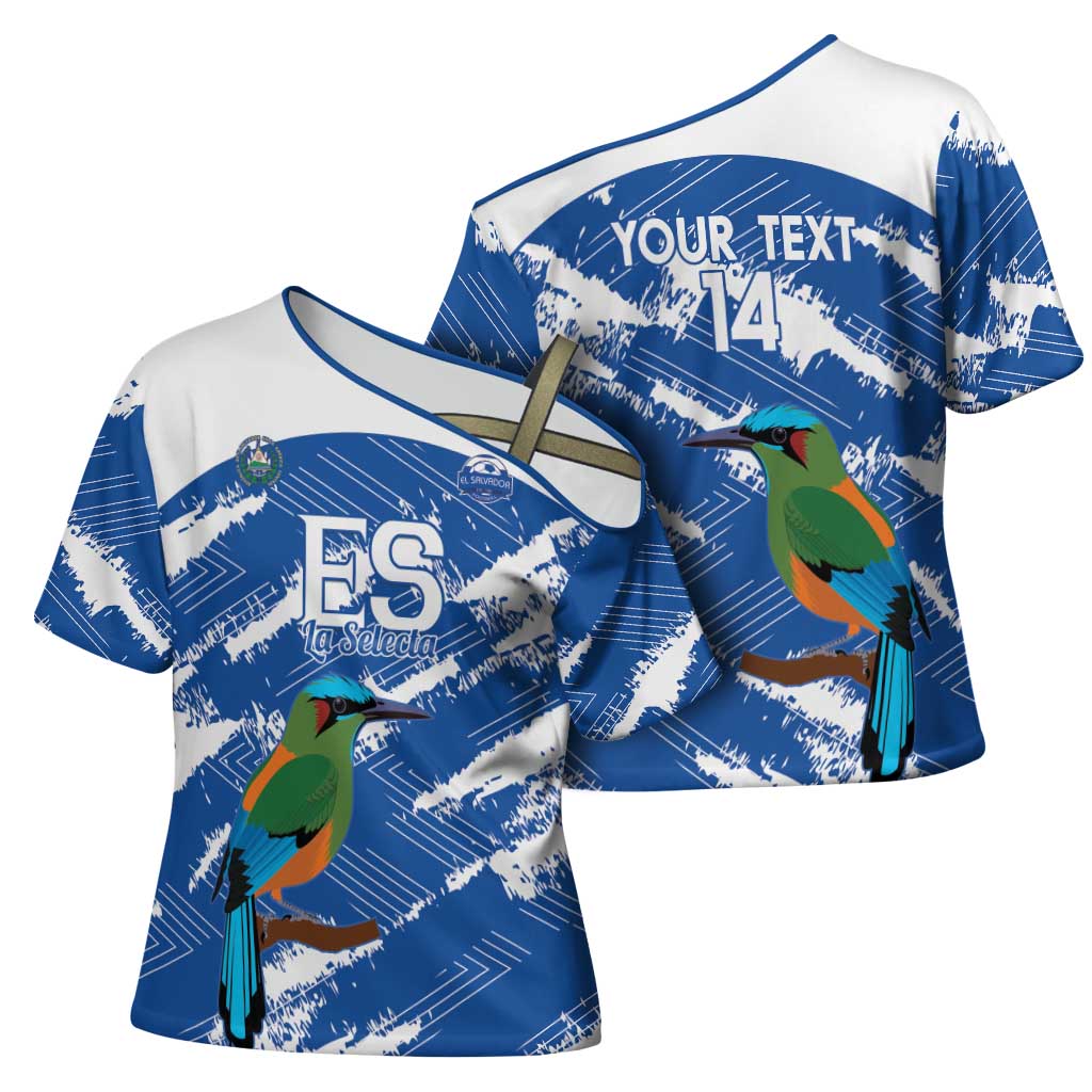 El Salvador Football Custom Cross Shoulder Shirt La Selecta Torogoz Grunge Style - Wonder Print Shop