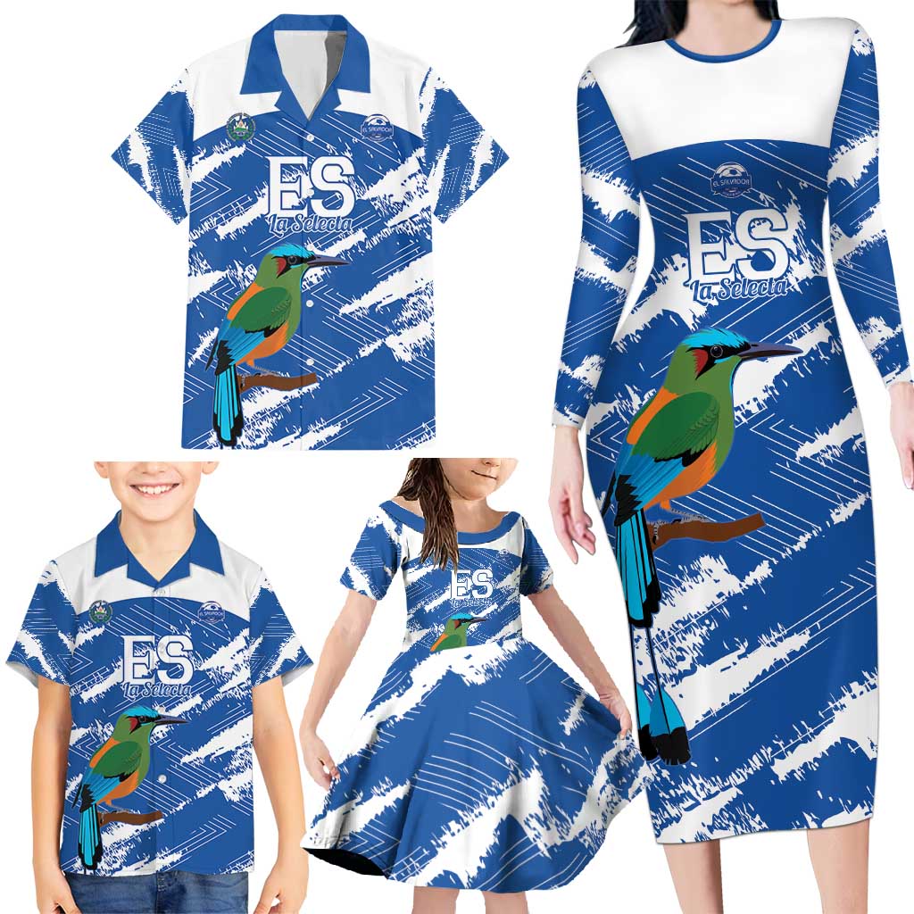 El Salvador Football Custom Family Matching Long Sleeve Bodycon Dress and Hawaiian Shirt La Selecta Torogoz Grunge Style - Wonder Print Shop