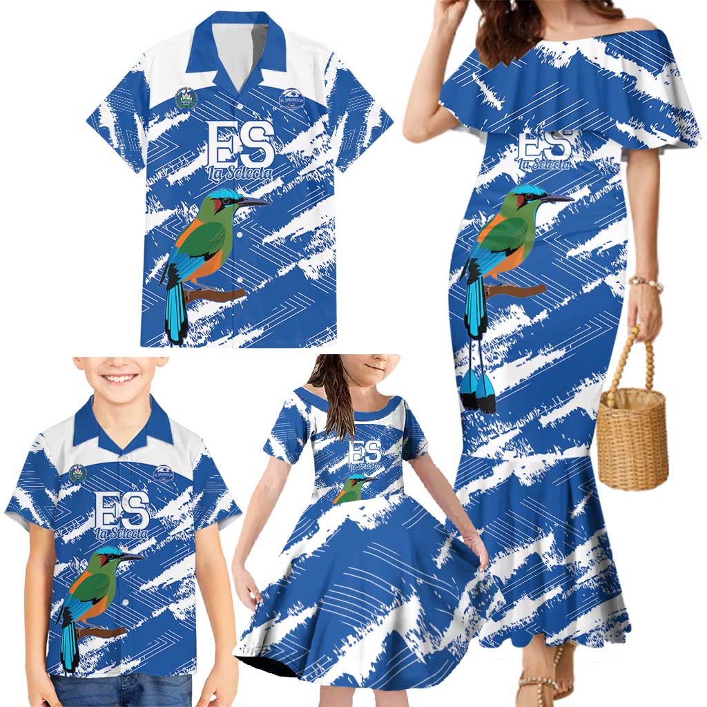 El Salvador Football Custom Family Matching Mermaid Dress and Hawaiian Shirt La Selecta Torogoz Grunge Style - Wonder Print Shop
