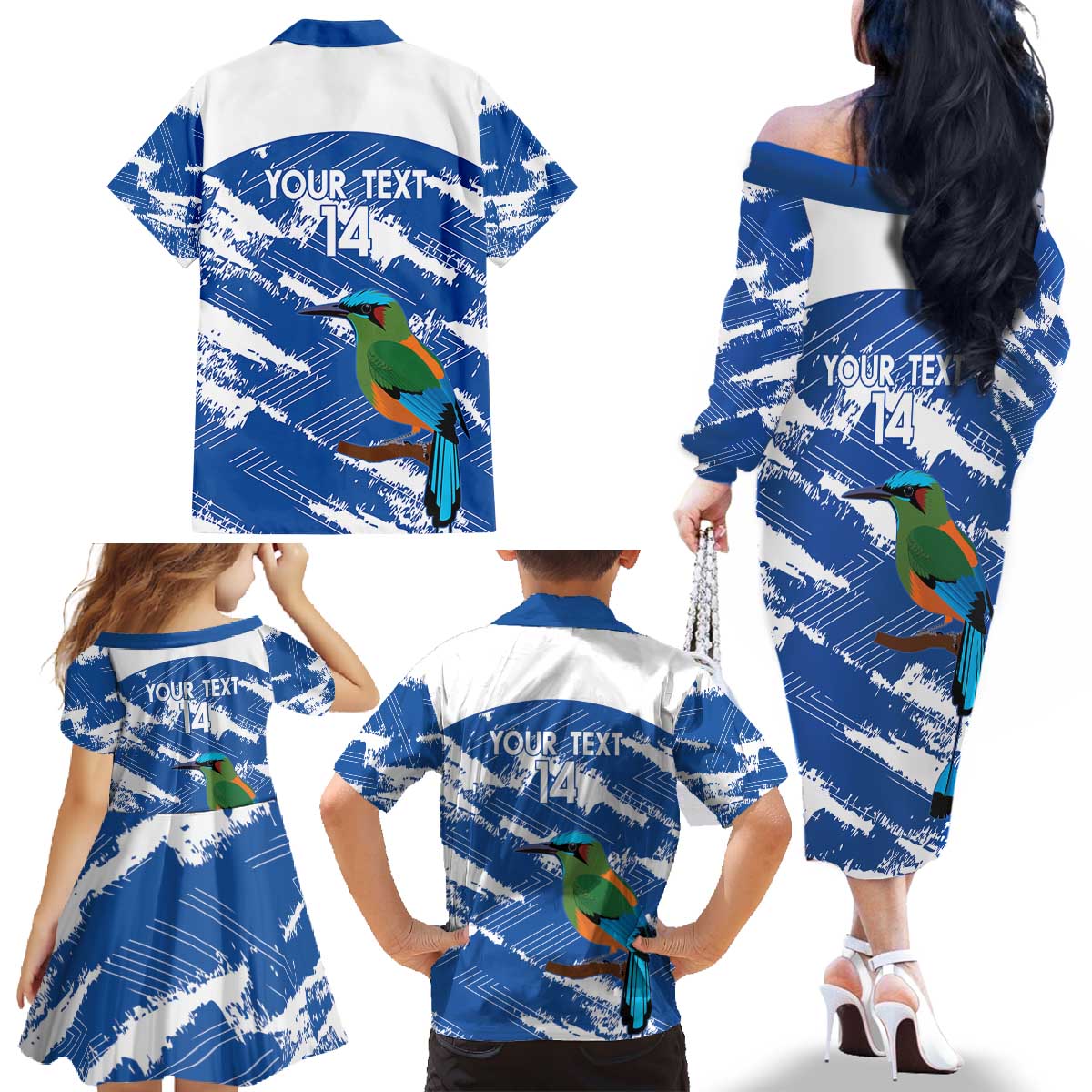 El Salvador Football Custom Family Matching Off The Shoulder Long Sleeve Dress and Hawaiian Shirt La Selecta Torogoz Grunge Style - Wonder Print Shop