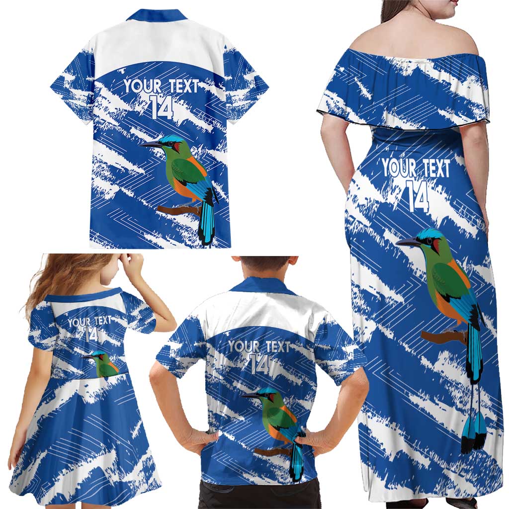 El Salvador Football Custom Family Matching Off Shoulder Maxi Dress and Hawaiian Shirt La Selecta Torogoz Grunge Style - Wonder Print Shop