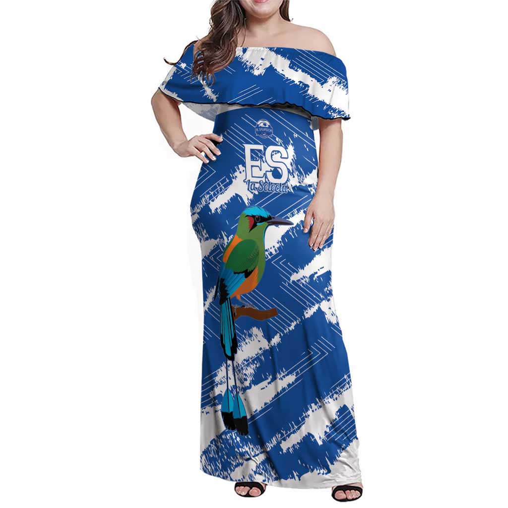 El Salvador Football Custom Family Matching Off Shoulder Maxi Dress and Hawaiian Shirt La Selecta Torogoz Grunge Style - Wonder Print Shop