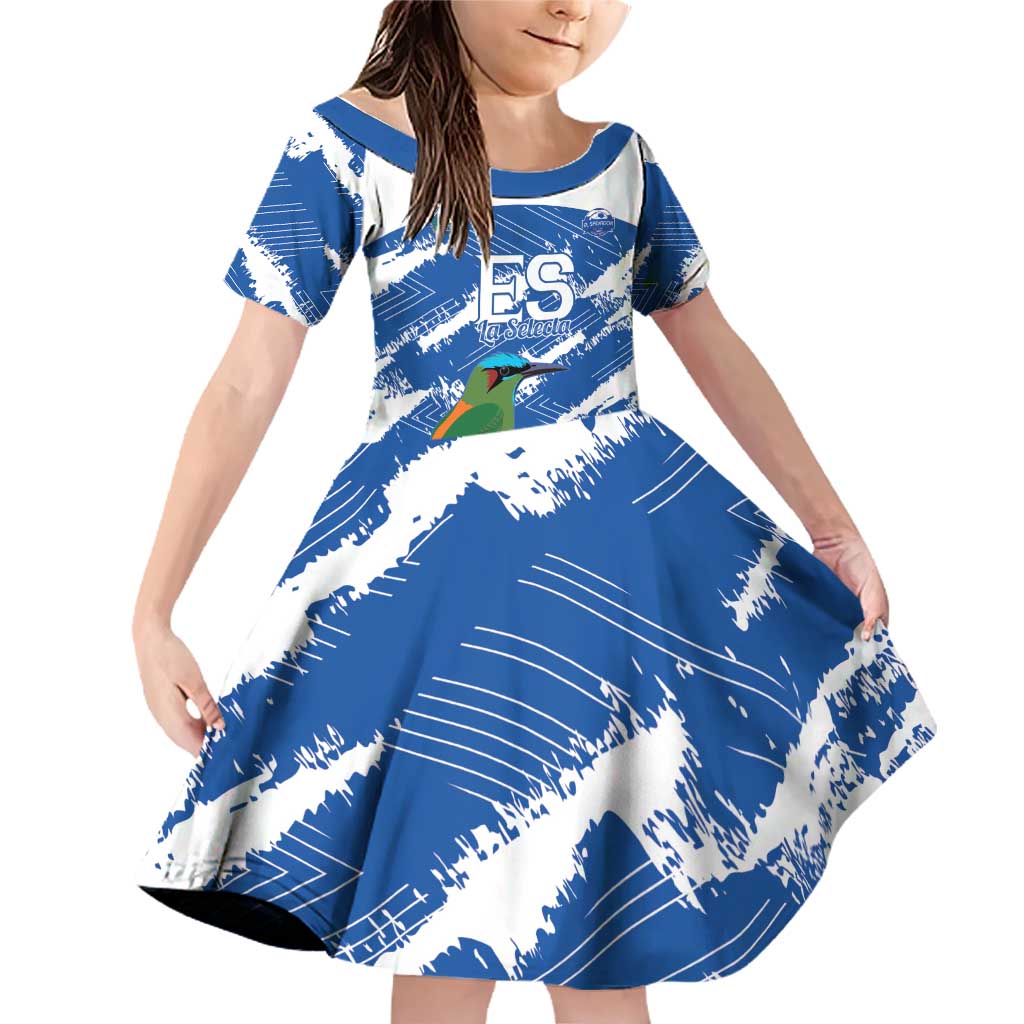 El Salvador Football Custom Family Matching Off Shoulder Short Dress and Hawaiian Shirt La Selecta Torogoz Grunge Style - Wonder Print Shop