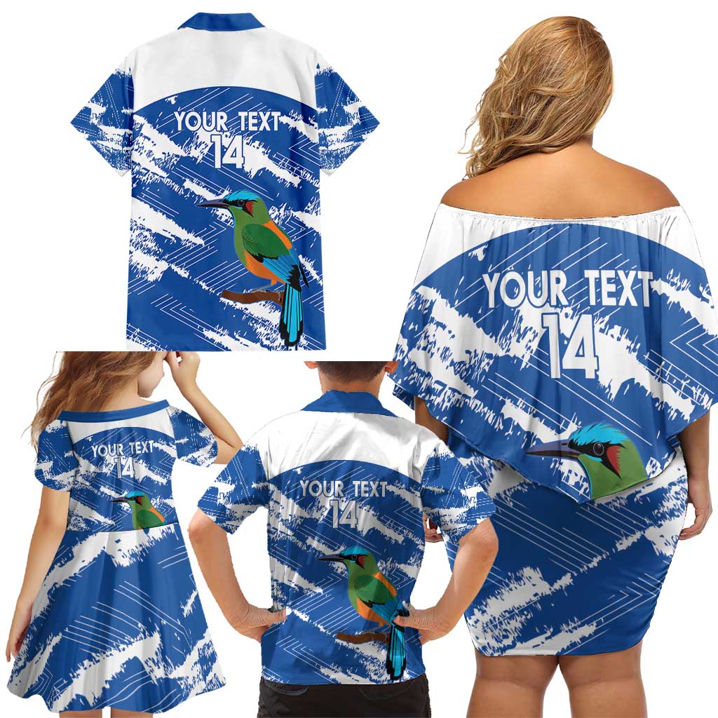 El Salvador Football Custom Family Matching Off Shoulder Short Dress and Hawaiian Shirt La Selecta Torogoz Grunge Style - Wonder Print Shop