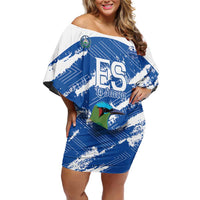El Salvador Football Custom Family Matching Off Shoulder Short Dress and Hawaiian Shirt La Selecta Torogoz Grunge Style - Wonder Print Shop