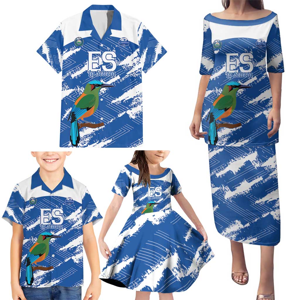 El Salvador Football Custom Family Matching Puletasi and Hawaiian Shirt La Selecta Torogoz Grunge Style - Wonder Print Shop