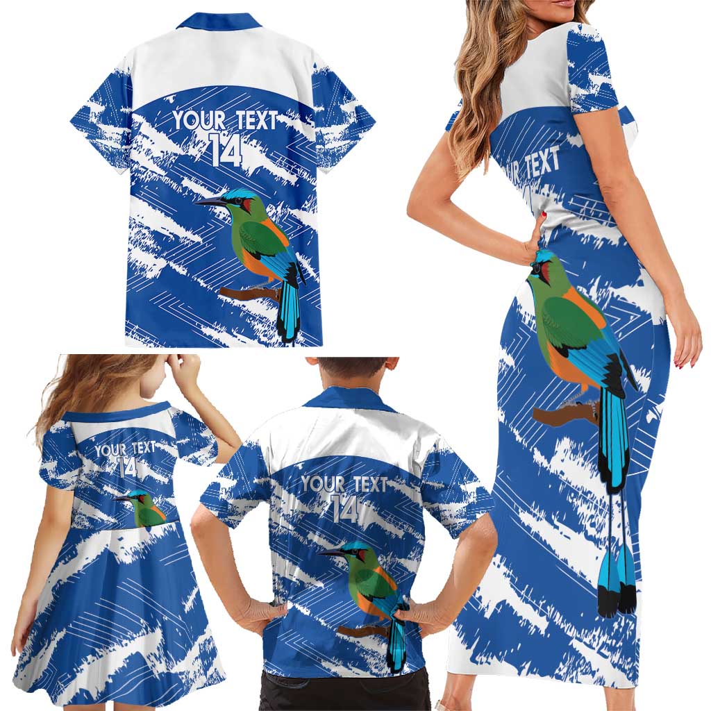 El Salvador Football Custom Family Matching Short Sleeve Bodycon Dress and Hawaiian Shirt La Selecta Torogoz Grunge Style - Wonder Print Shop