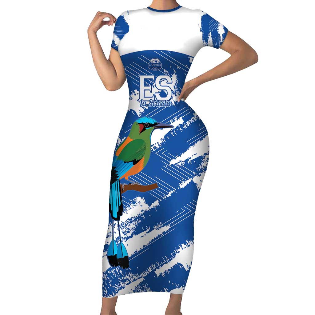 El Salvador Football Custom Family Matching Short Sleeve Bodycon Dress and Hawaiian Shirt La Selecta Torogoz Grunge Style - Wonder Print Shop