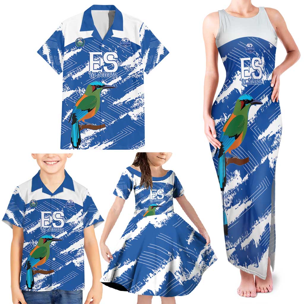 El Salvador Football Custom Family Matching Tank Maxi Dress and Hawaiian Shirt La Selecta Torogoz Grunge Style - Wonder Print Shop