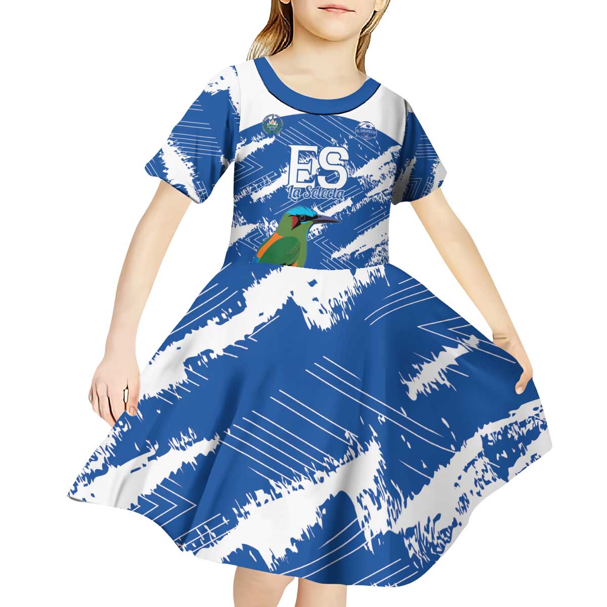 El Salvador Football Custom Kid Short Sleeve Dress La Selecta Torogoz Grunge Style - Wonder Print Shop