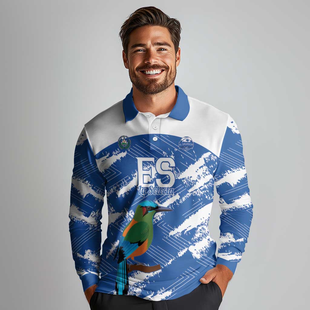 El Salvador Football Custom Long Sleeve Polo Shirt La Selecta Torogoz Grunge Style - Wonder Print Shop