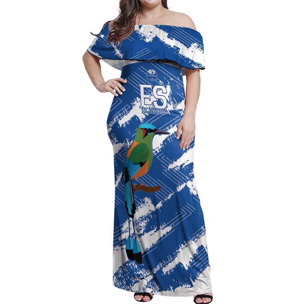 El Salvador Football Custom Off Shoulder Maxi Dress La Selecta Torogoz Grunge Style - Wonder Print Shop