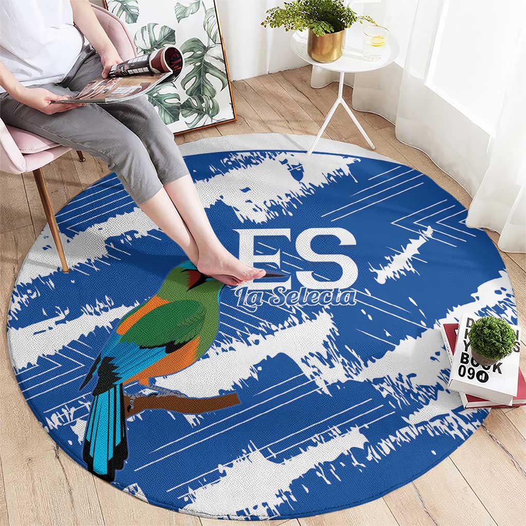 El Salvador Football Round Carpet La Selecta Torogoz Grunge Style - Wonder Print Shop