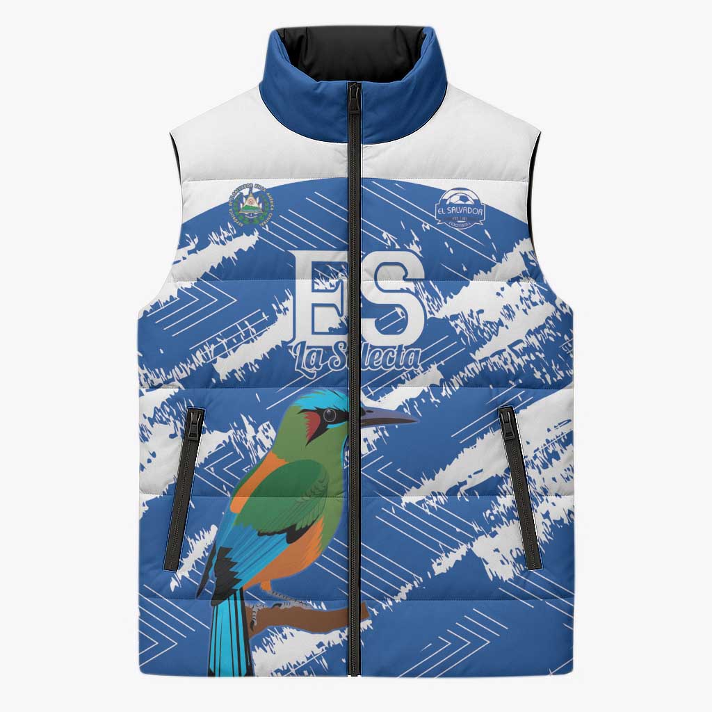 El Salvador Football Custom Sleeveless Puffer Jacket La Selecta Torogoz Grunge Style - Wonder Print Shop