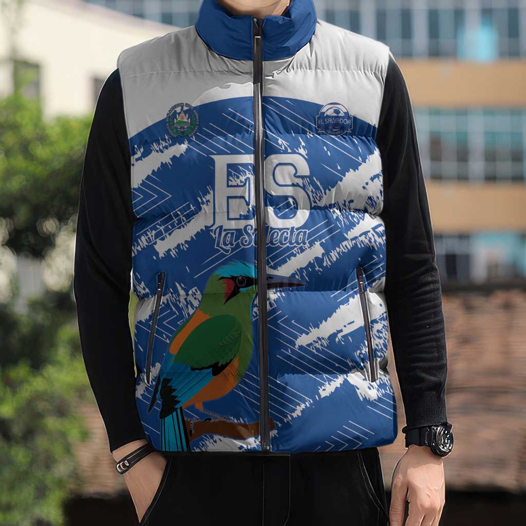 El Salvador Football Custom Sleeveless Puffer Jacket La Selecta Torogoz Grunge Style - Wonder Print Shop