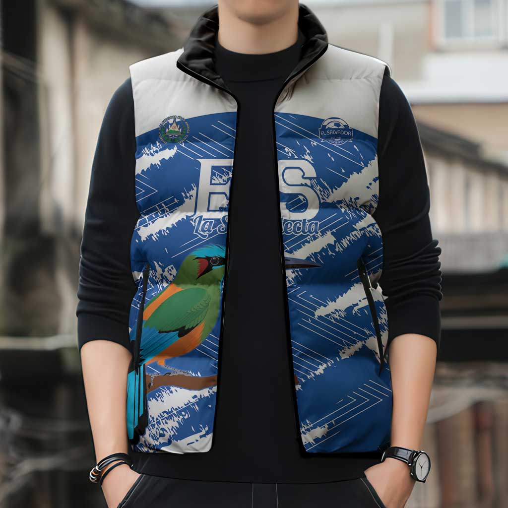 El Salvador Football Custom Sleeveless Puffer Jacket La Selecta Torogoz Grunge Style - Wonder Print Shop