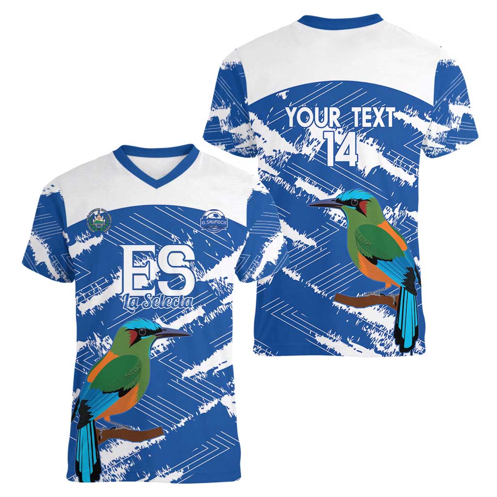 El Salvador Football Custom Women V-Neck T-Shirt La Selecta Torogoz Grunge Style - Wonder Print Shop