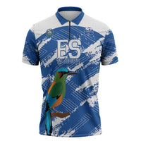 El Salvador Football Custom Zipper Polo Shirt La Selecta Torogoz Grunge Style - Wonder Print Shop