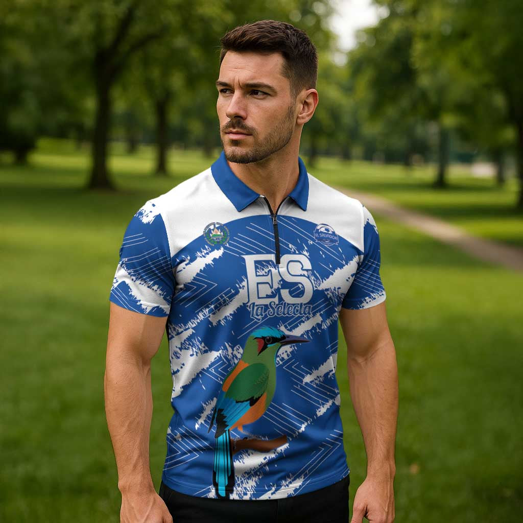 El Salvador Football Custom Zipper Polo Shirt La Selecta Torogoz Grunge Style - Wonder Print Shop