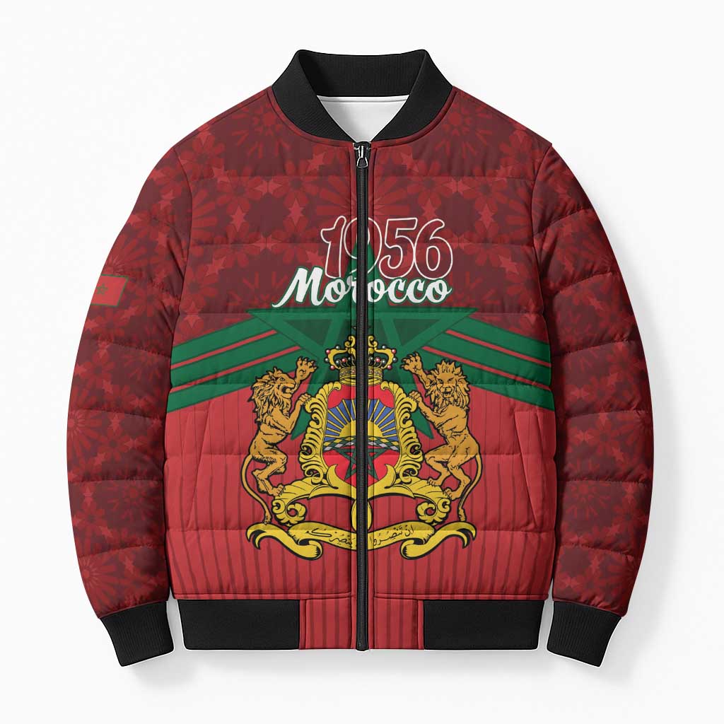 Personalized Morocco Independence Day Bomber Puffer Jacket 1956 Proud Islamic Pattern - Wonder Print Shop