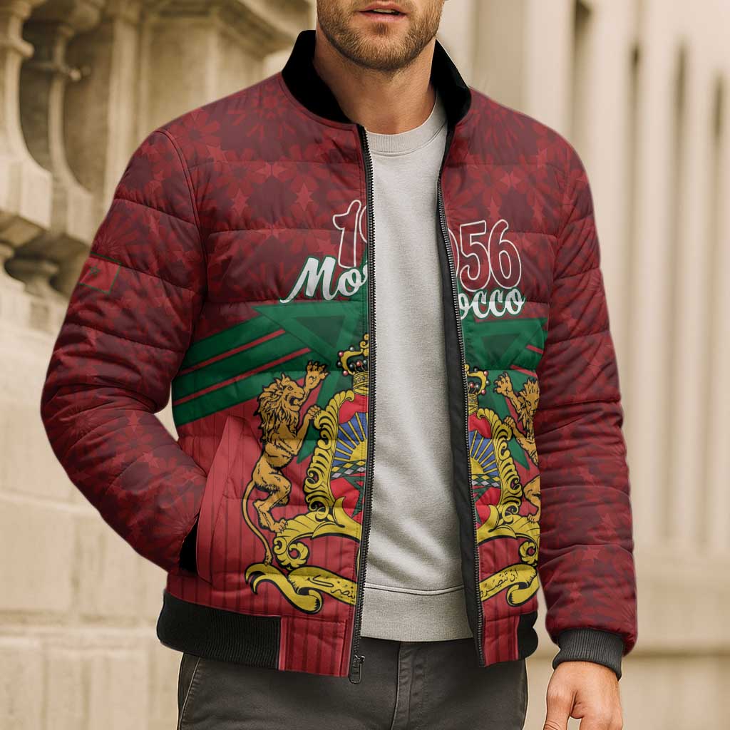 Personalized Morocco Independence Day Bomber Puffer Jacket 1956 Proud Islamic Pattern - Wonder Print Shop