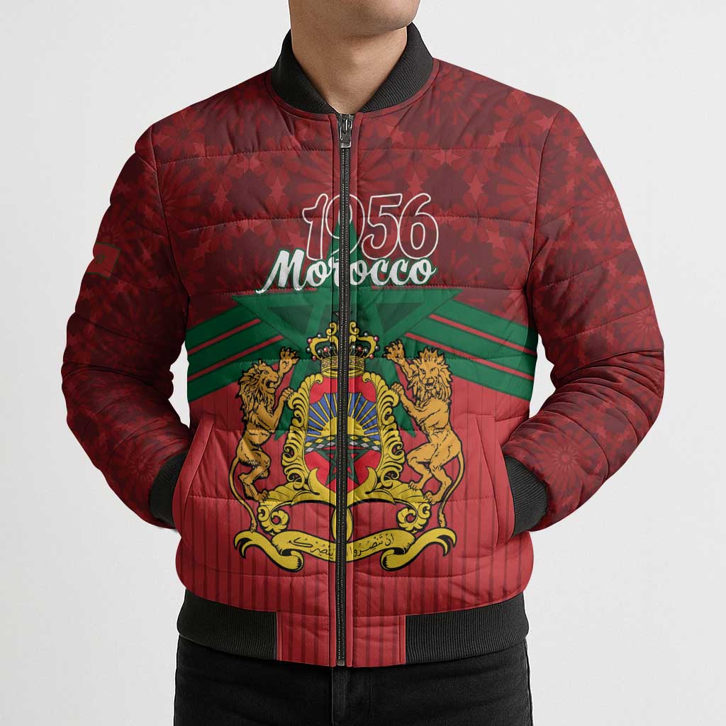Personalized Morocco Independence Day Bomber Puffer Jacket 1956 Proud Islamic Pattern - Wonder Print Shop