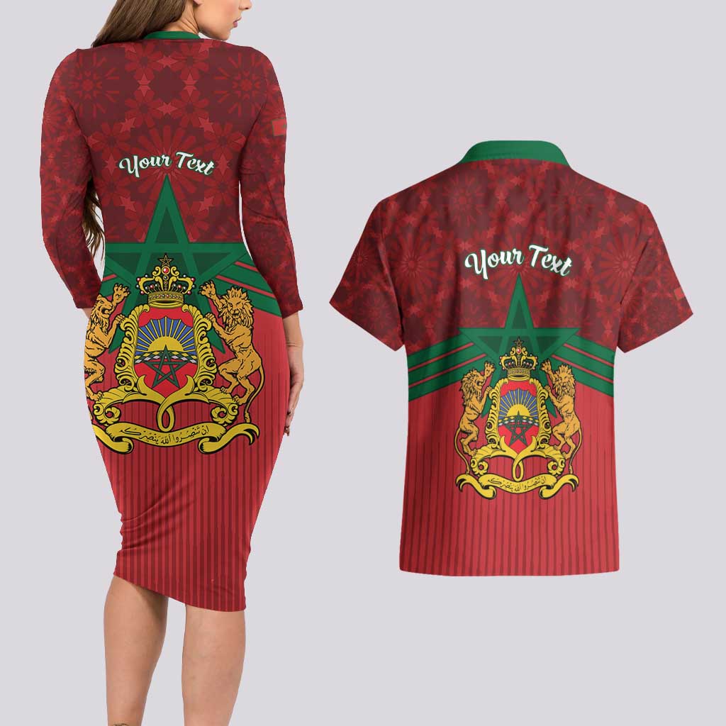 Personalized Morocco Independence Day Couples Matching Long Sleeve Bodycon Dress and Hawaiian Shirt 1956 Proud Islamic Pattern - Wonder Print Shop