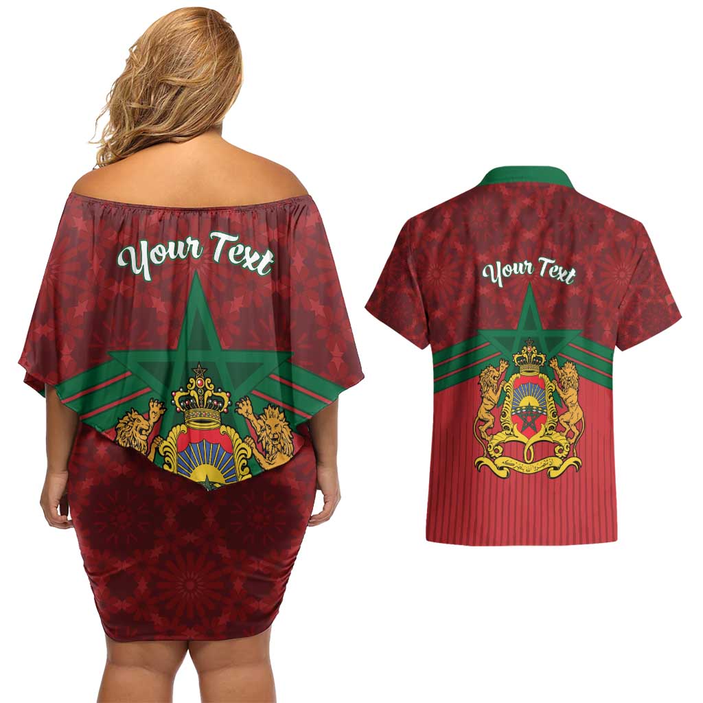 Personalized Morocco Independence Day Couples Matching Off Shoulder Short Dress and Hawaiian Shirt 1956 Proud Islamic Pattern - Wonder Print Shop