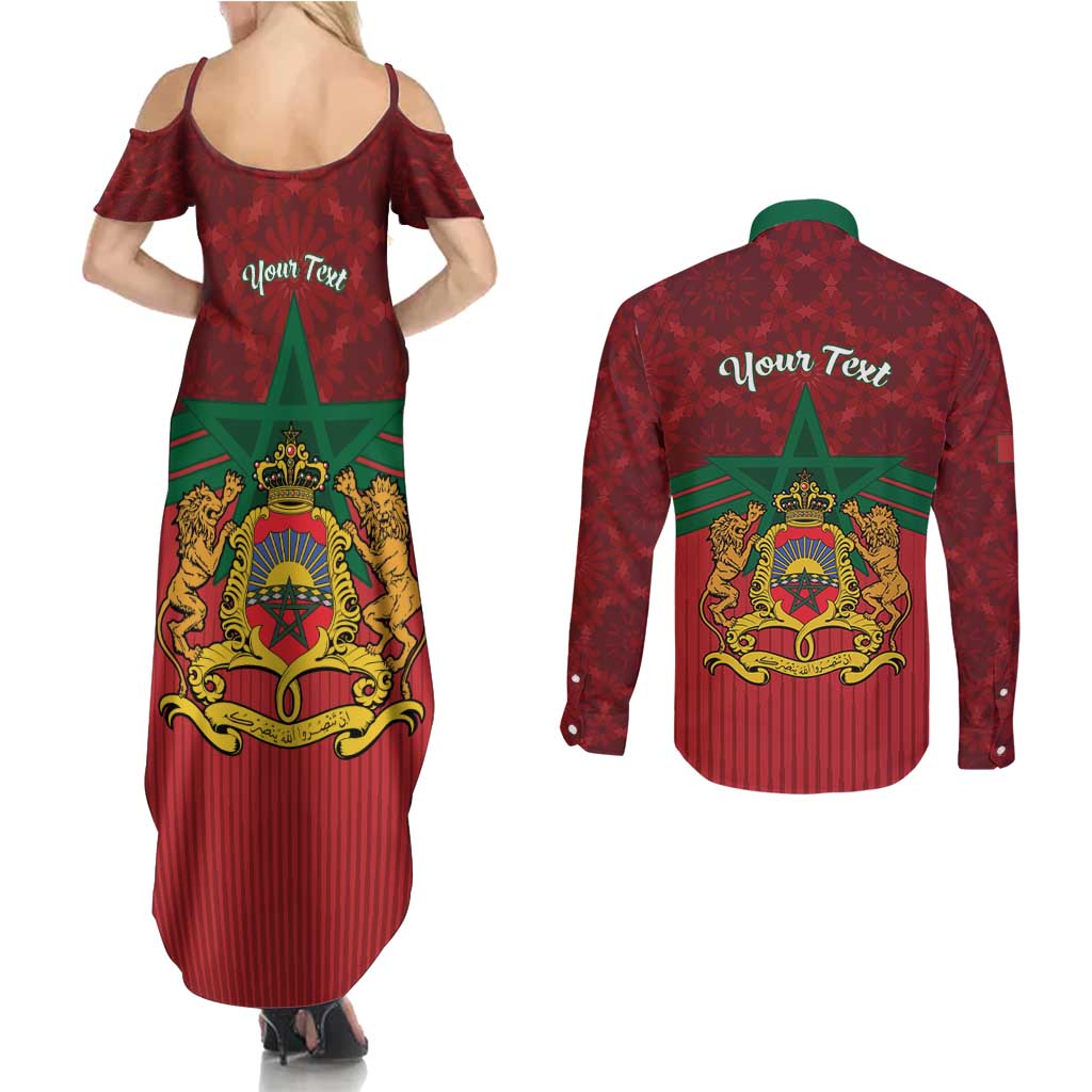 Personalized Morocco Independence Day Couples Matching Summer Maxi Dress and Long Sleeve Button Shirt 1956 Proud Islamic Pattern - Wonder Print Shop